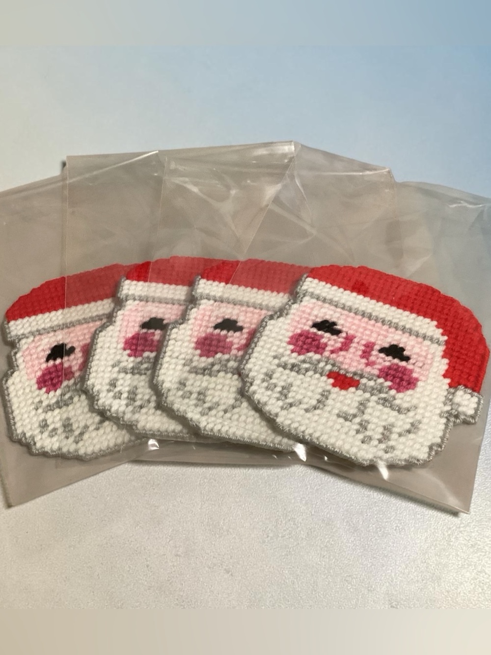 Vintage Handmade Santa Needlepoint Coasters Set of 4 Christmas Holidays